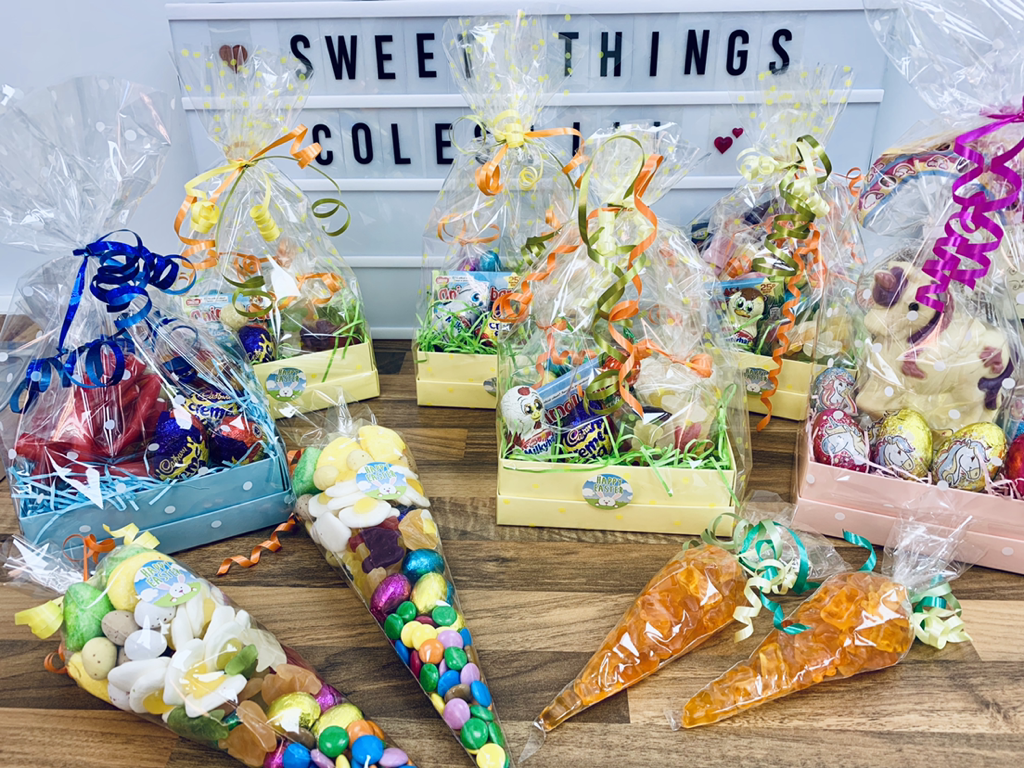 An alternative Easter egg gift sweet and chocolate Easter Hampers made at sweet Things coleshill north Warwickshire 