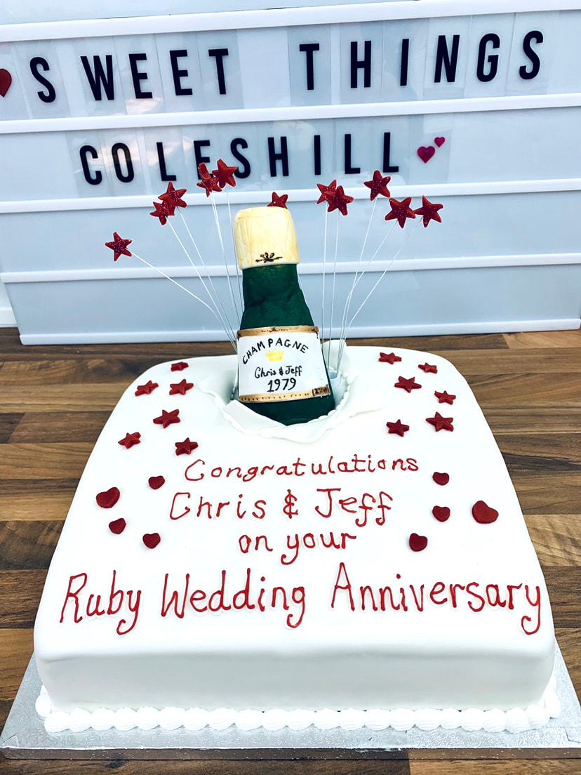 Ruby wedding anniversary celebration cake made at sweet Things coleshill 
