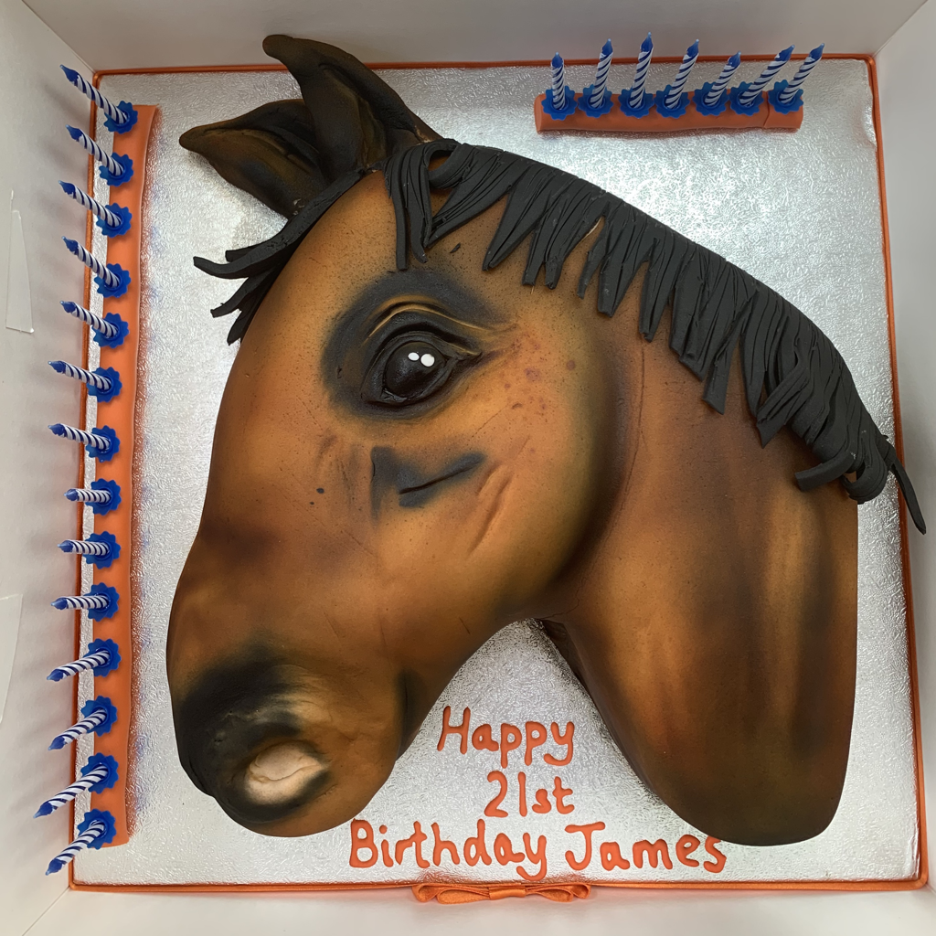 Horse Head Equestrian 21st Birthday Cake made at sweet Things coleshill 