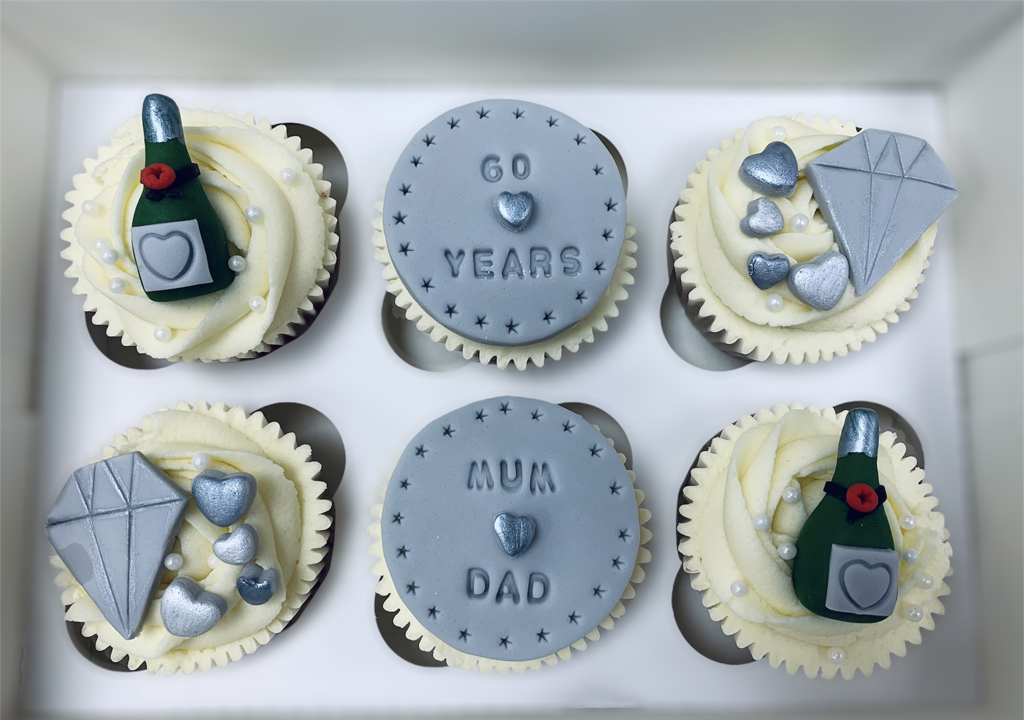 60th wedding anniversary cupcakes diamond mum and dad made at sweet Things coleshill 